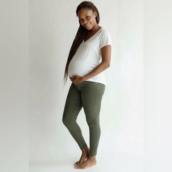 Isabel Maternity Moto Jeggings Olive Green Size 8 Full Panel Ankle Zip - Picture 4 of 12